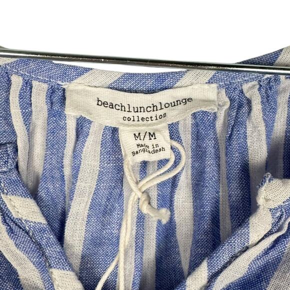 NWT beach lunch lounge Striped Tiered Peplum Short Sleeve Top Sz Medium Nautical - Picture 6 of 12
